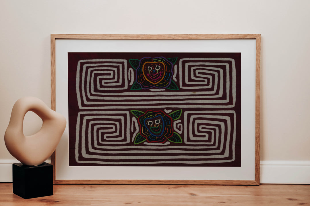 Traditional Burgundy And White Smiley Face Flower Mola