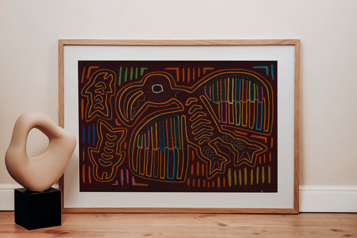 Traditional Burgundy And Orange Ocean Bird In Flight Mola