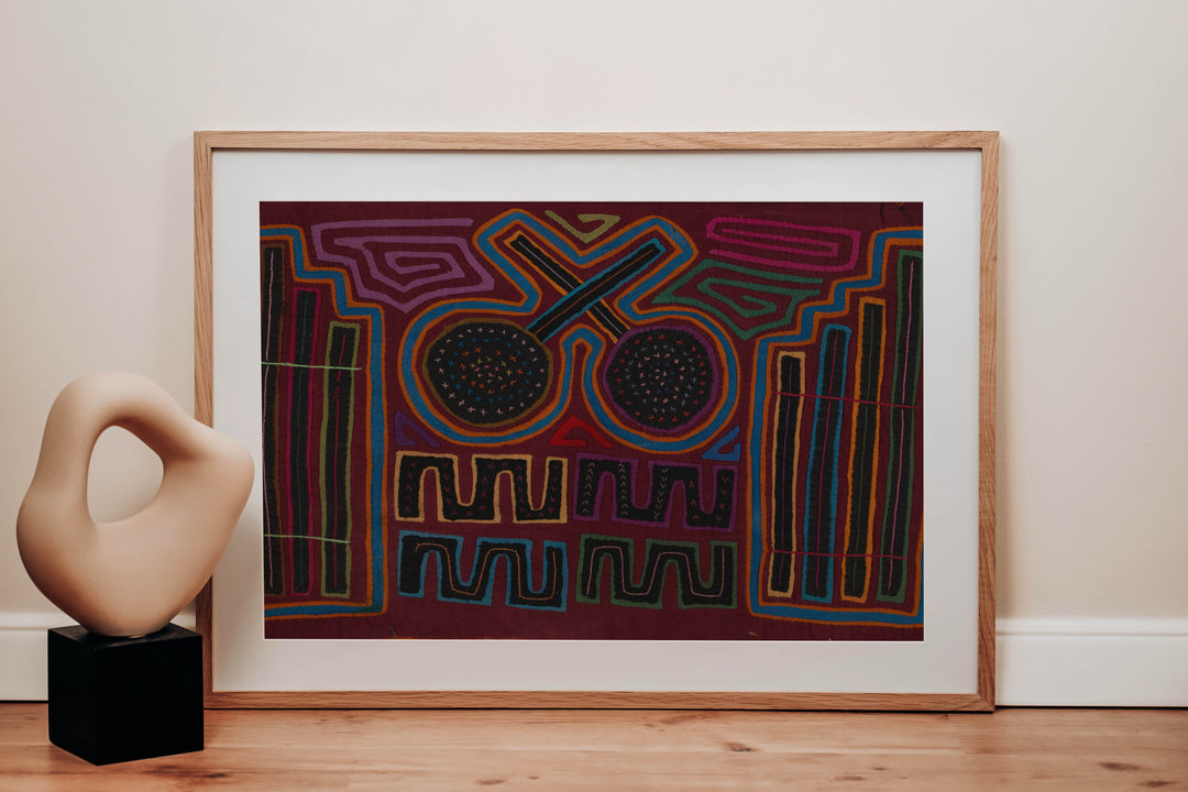 Traditional Burgundy Maracas And Flute Mola