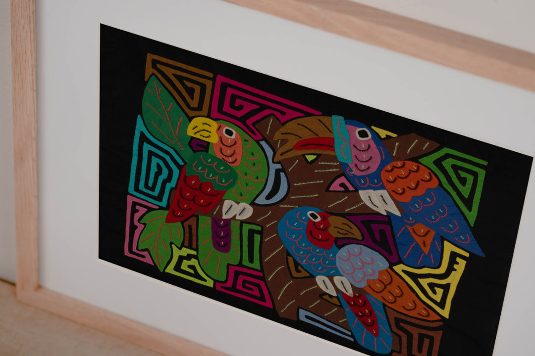 Fantasy Orange Blue And Green Three Bird Toucan And Parrot Mola