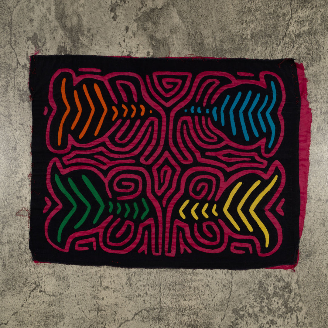 Traditional Black And Rosada Classic Design Mola