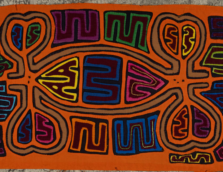 Classic Orange And Brown Cayuco With Outrigger Mola