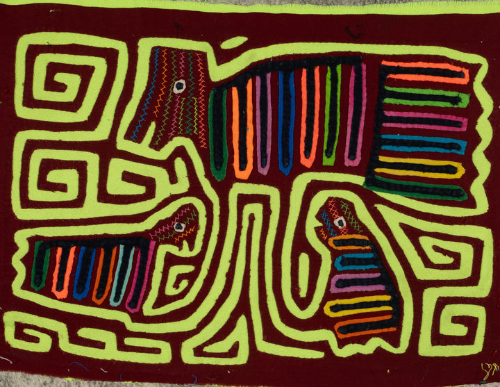 Traditional Green And Burgundy Strange Bird Mola