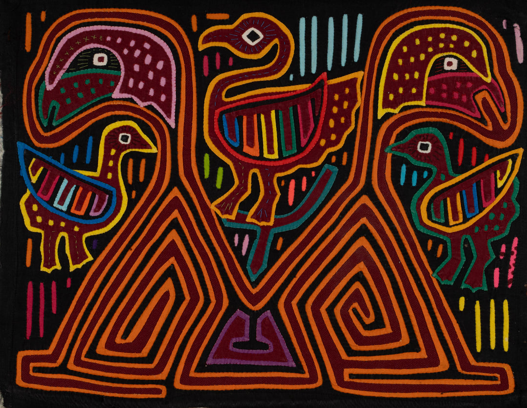 Traditional Red Orange And Blue Jungle Bird Mola