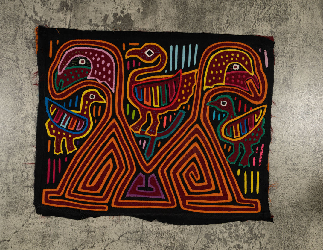 Traditional Red Orange And Blue Jungle Bird Mola