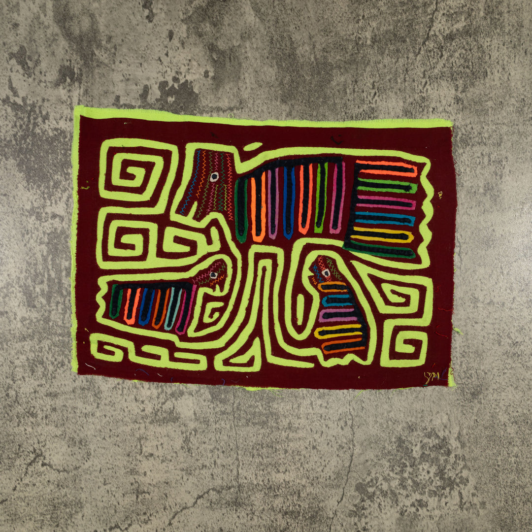 Traditional Green And Burgundy Strange Bird Mola