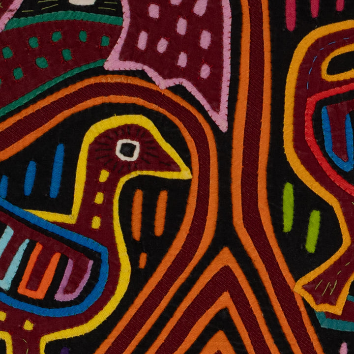 Traditional Red Orange And Blue Jungle Bird Mola