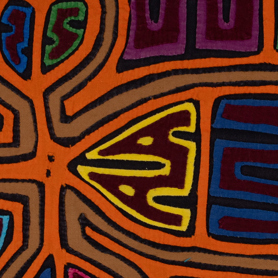 Classic Orange And Brown Cayuco With Outrigger Mola