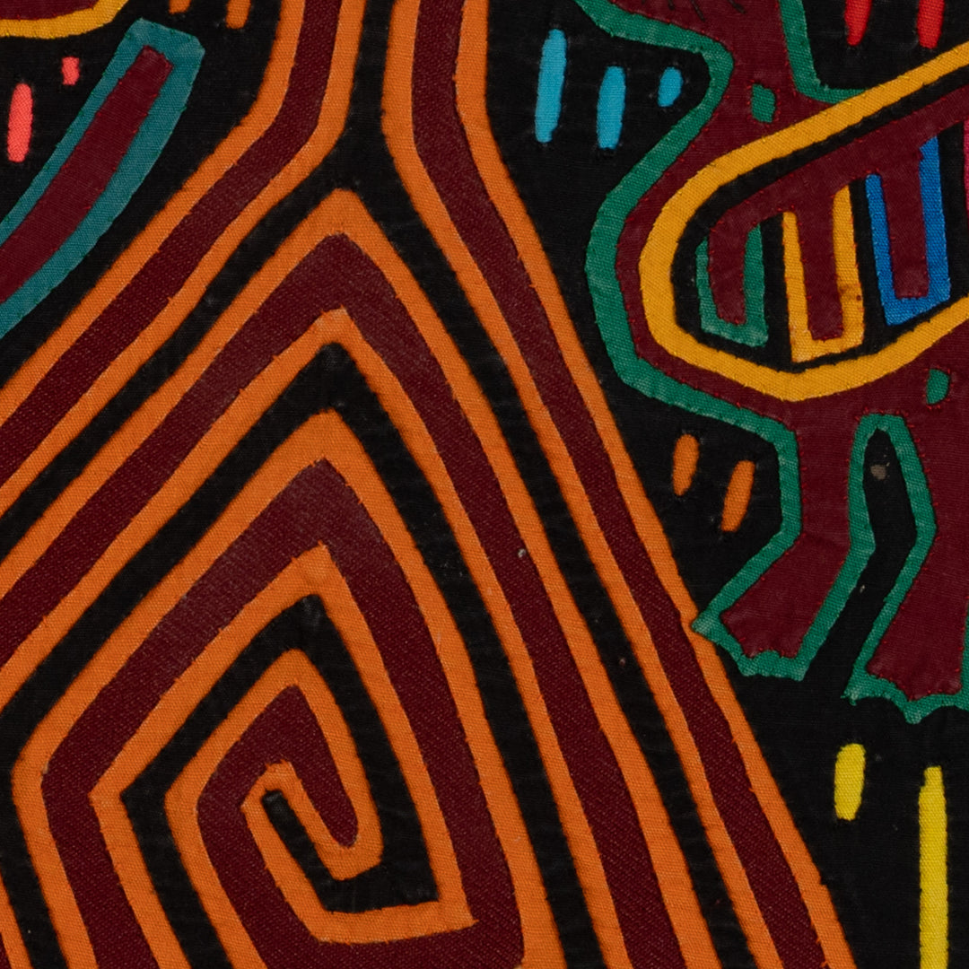 Traditional Red Orange And Blue Jungle Bird Mola