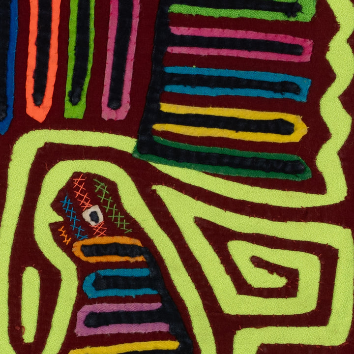 Traditional Green And Burgundy Strange Bird Mola