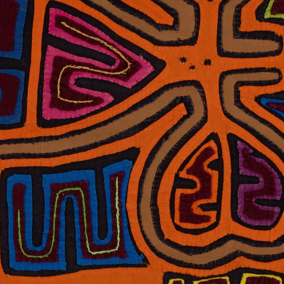 Classic Orange And Brown Cayuco With Outrigger Mola