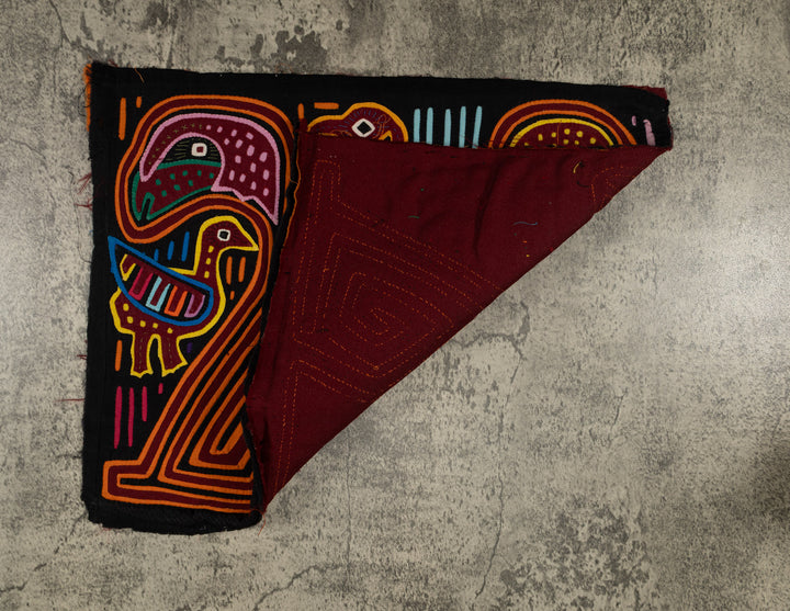 Traditional Red Orange And Blue Jungle Bird Mola