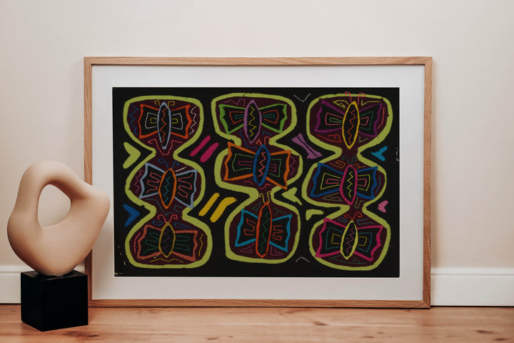 Traditional Black And Green Bowtie Butterfly Mola