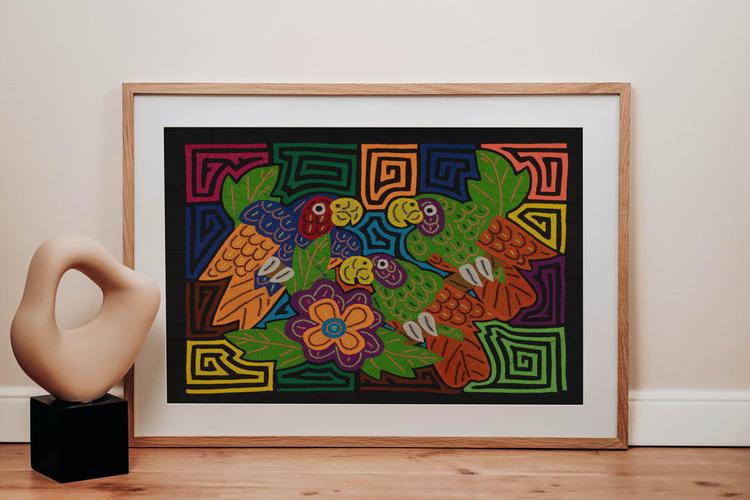 Fantasy Green And Orange Three Parrot Bird Mola