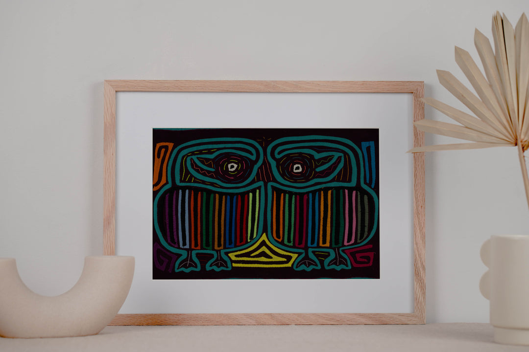 Maroon And Turquoise Rubber Neck Geese Mola