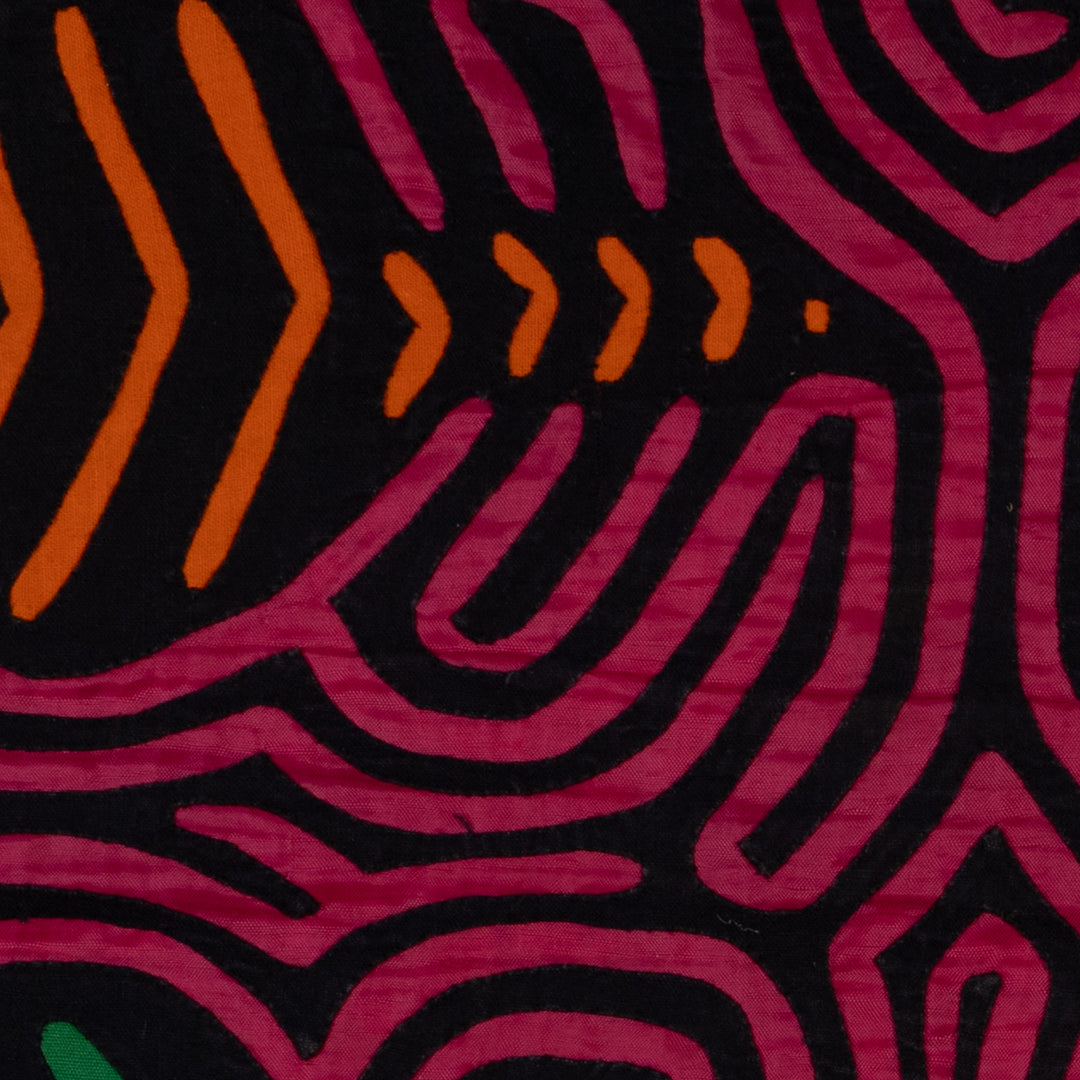 Traditional Black And Rosada Classic Design Mola