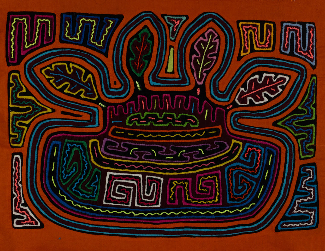 Orange Cacique Chief Feather Headdress Mola