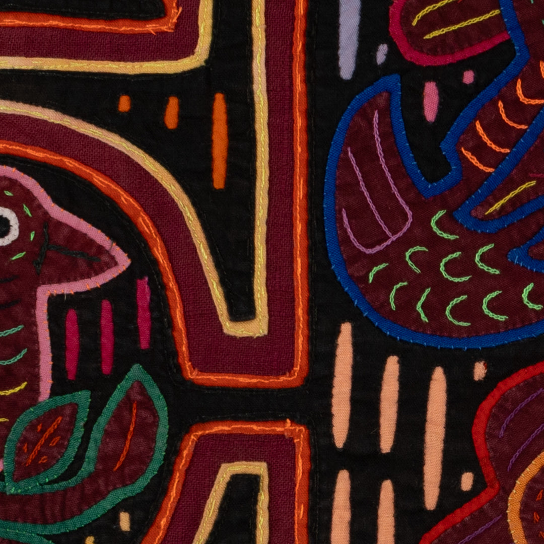 Traditional Red Orange And Black Bird Mola