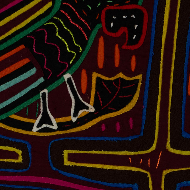 Traditional Burgundy Parrot Toucan And Snake Mola