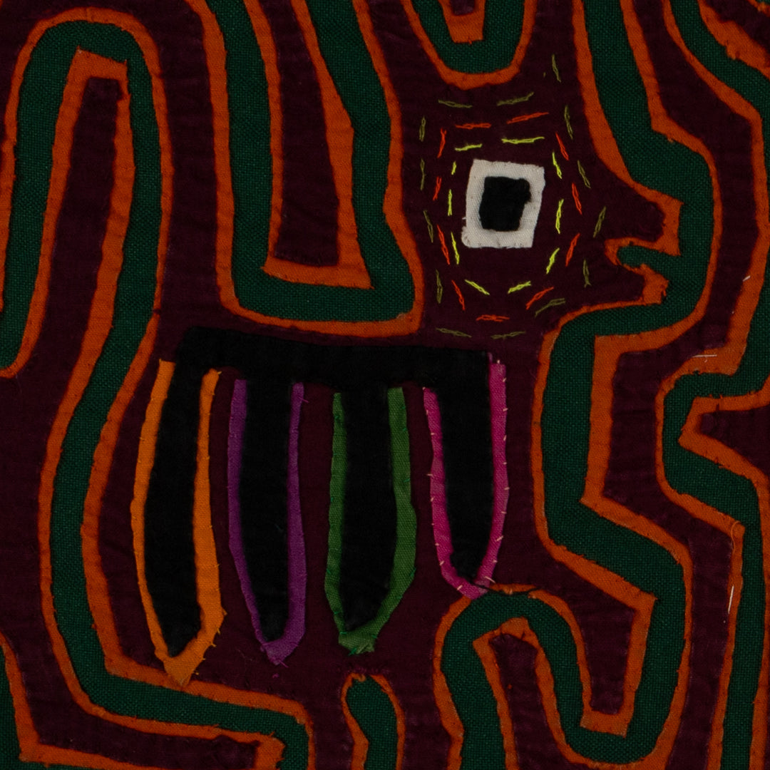 Traditional Maroon Orange And Green Puppy Dog Mola