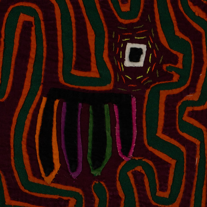 Traditional Maroon Orange And Green Puppy Dog Mola