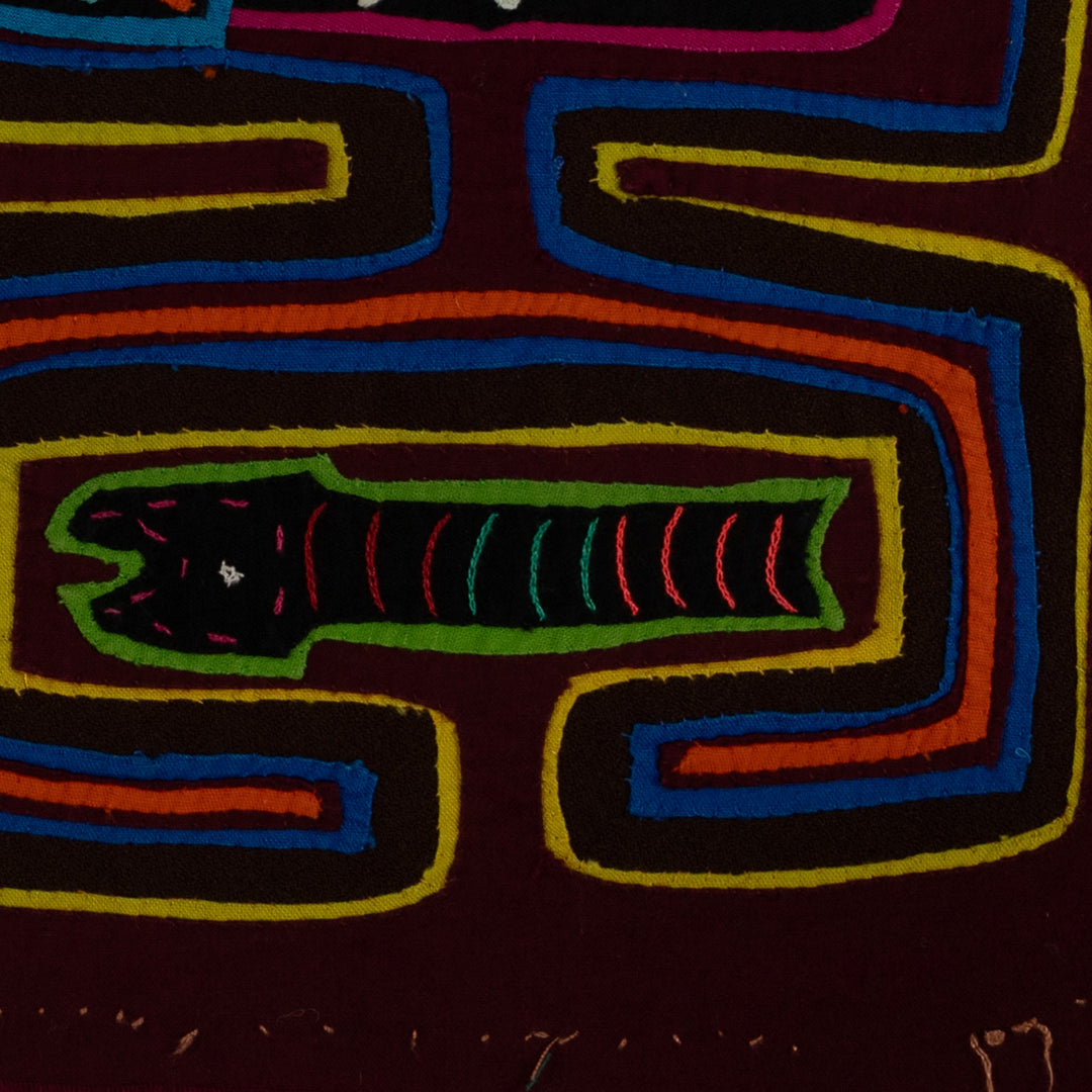 Traditional Burgundy Parrot Toucan And Snake Mola