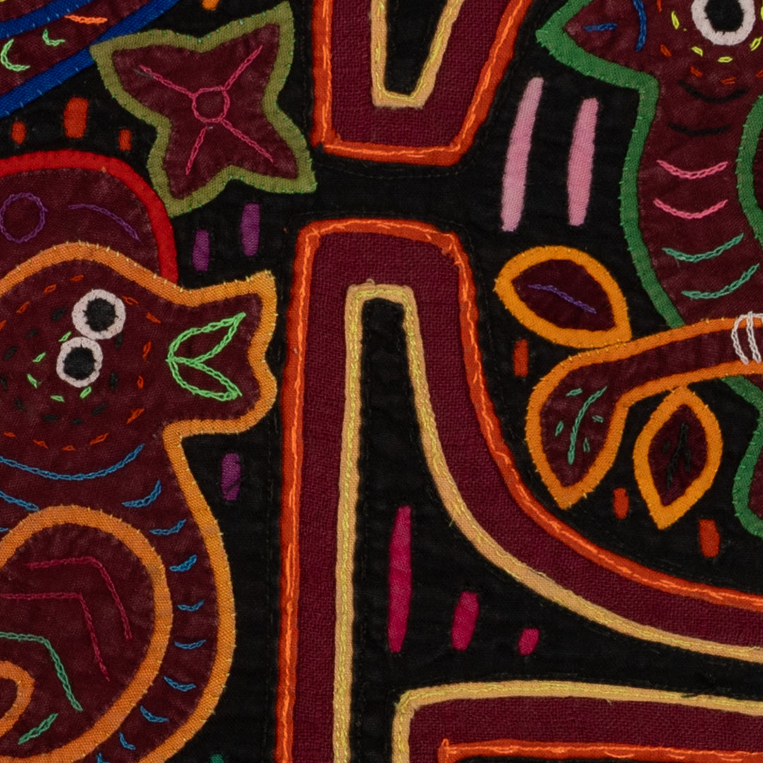 Traditional Red Orange And Black Bird Mola