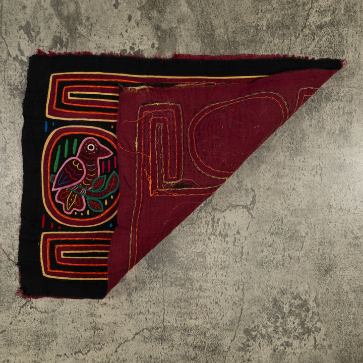 Traditional Red Orange And Black Bird Mola