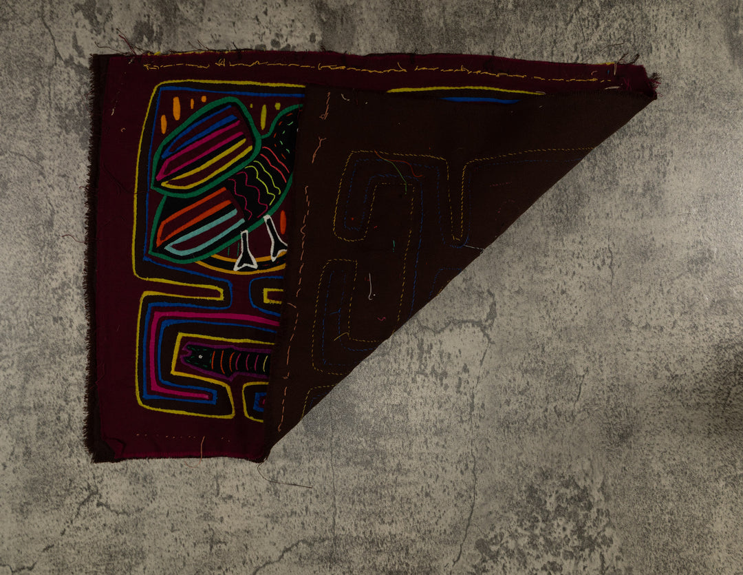 Traditional Burgundy Parrot Toucan And Snake Mola