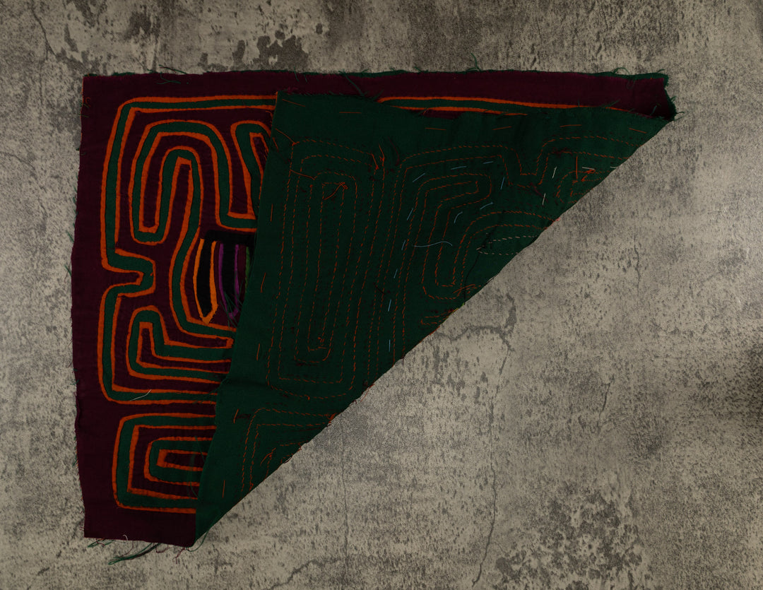 Traditional Maroon Orange And Green Puppy Dog Mola