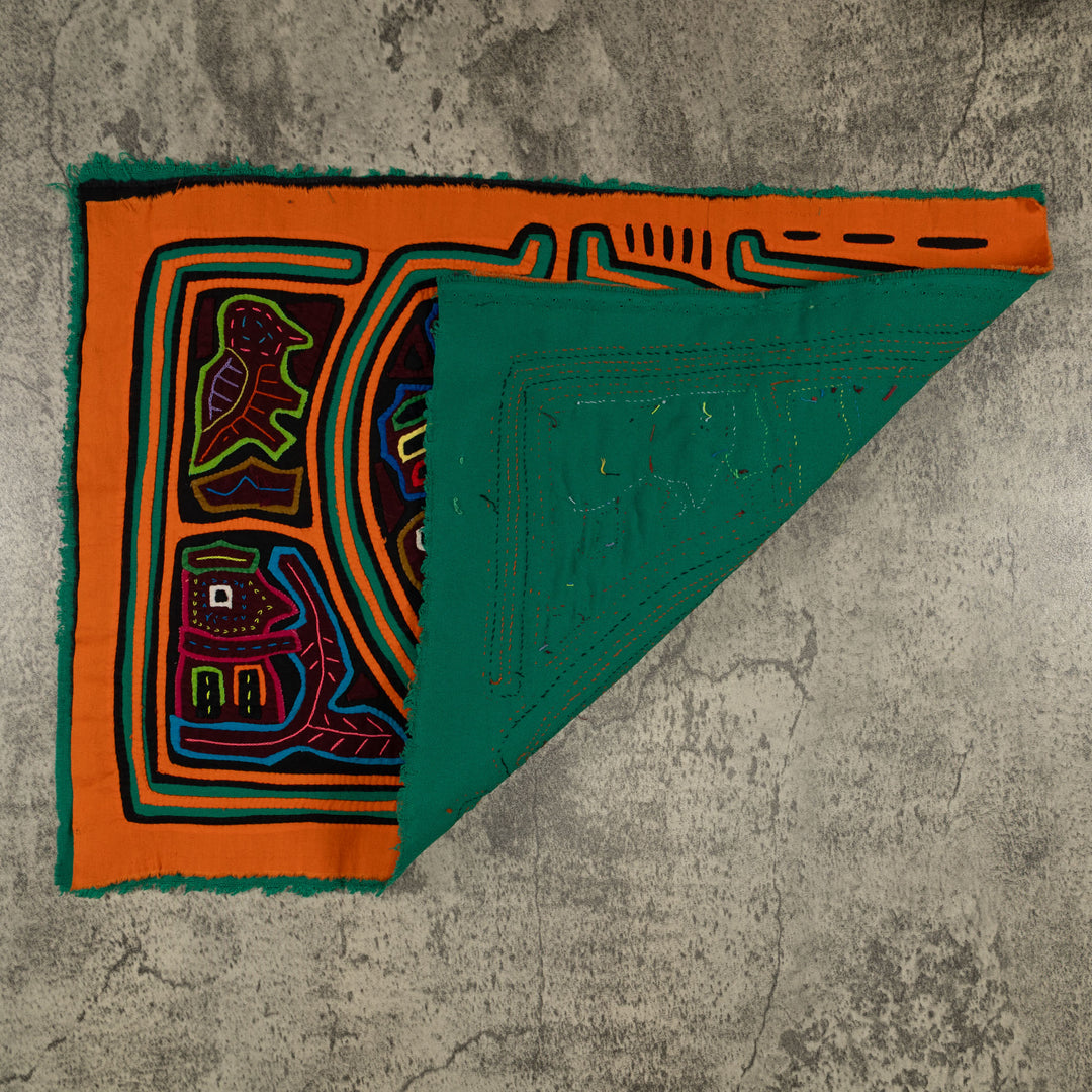 Traditional Orange And Green Bird Mola