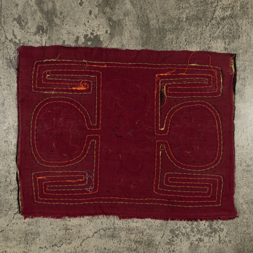 Traditional Red Orange And Black Bird Mola