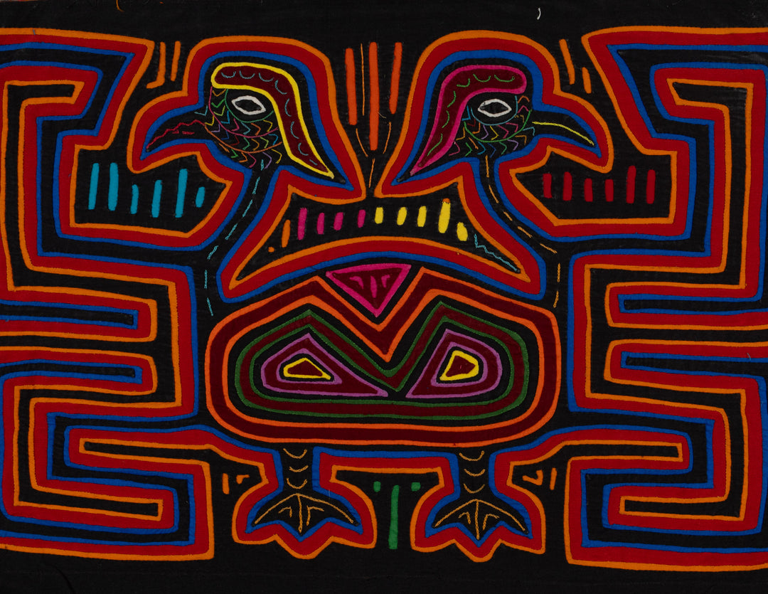 Traditional Red Orange And Blue Jungle Bird Mola