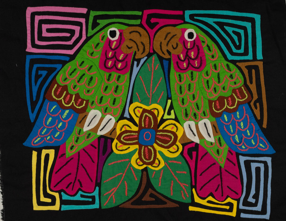 Tropical Parrots Facing Each Other Mola