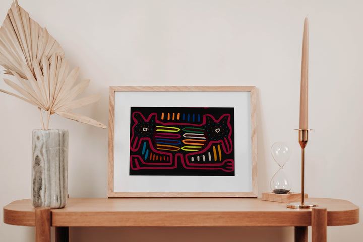 Traditional Black And Red Two-Head Puppy Dog Mola