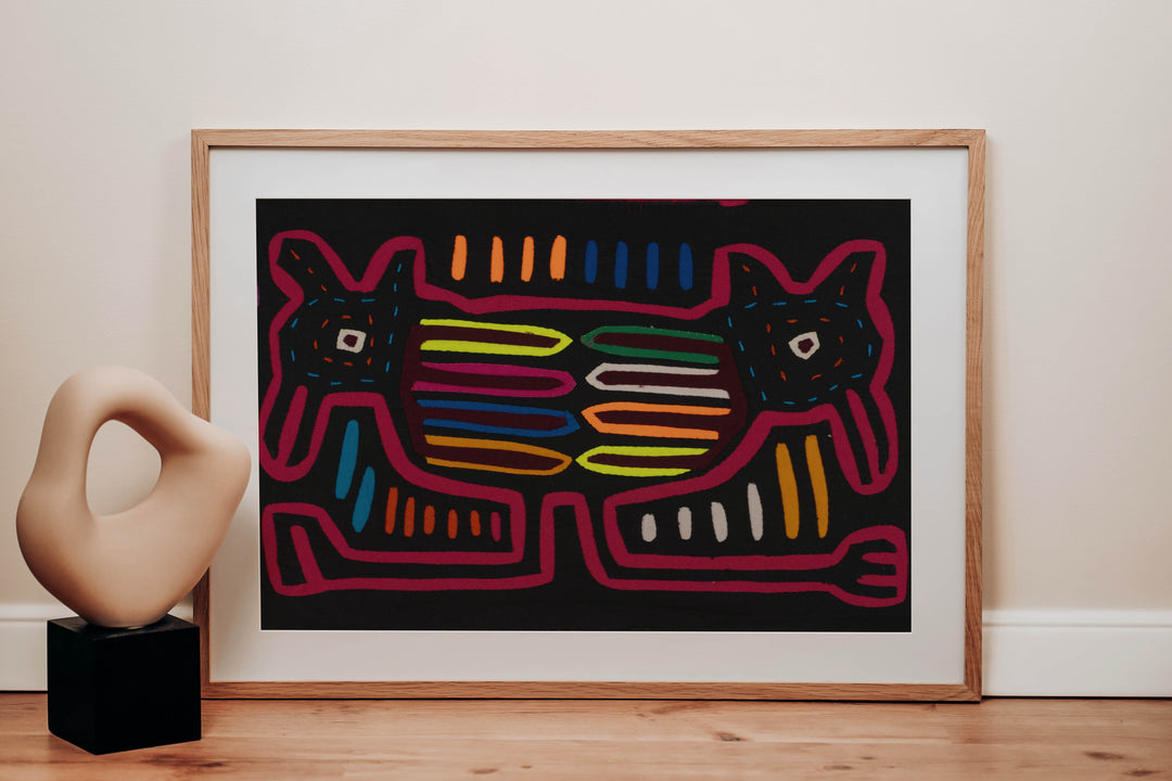 Traditional Black And Red Two-Head Puppy Dog Mola