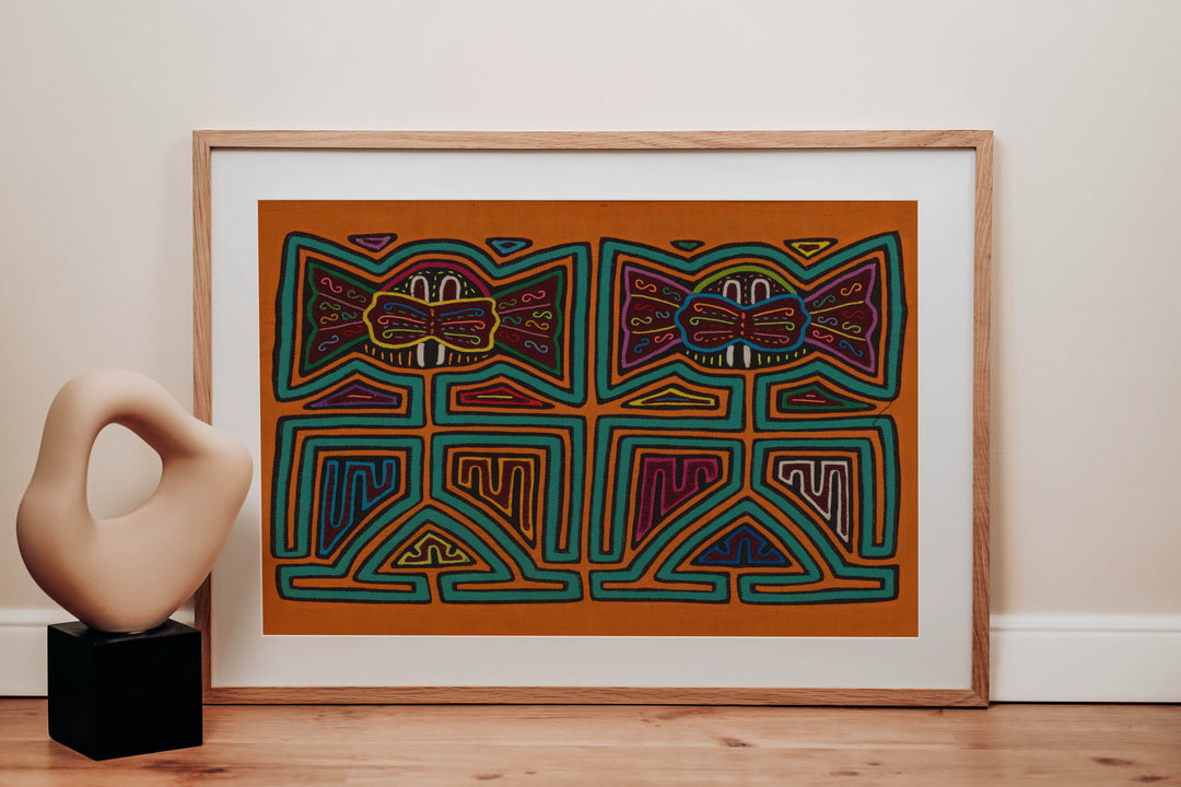 Traditional Orange And Green Big Ear Twin Sister Mola