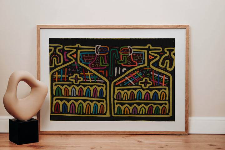 Traditional Black And Yellow Birdhouse Mola