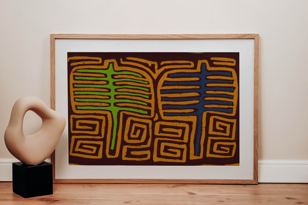 Traditional Blue Green And Gold Classic Mola