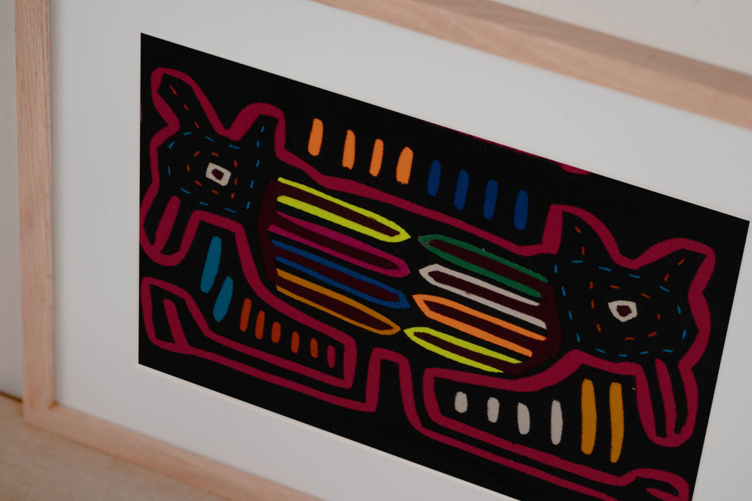 Traditional Black And Red Two-Head Puppy Dog Mola