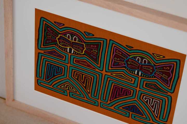 Traditional Orange And Green Big Ear Twin Sister Mola