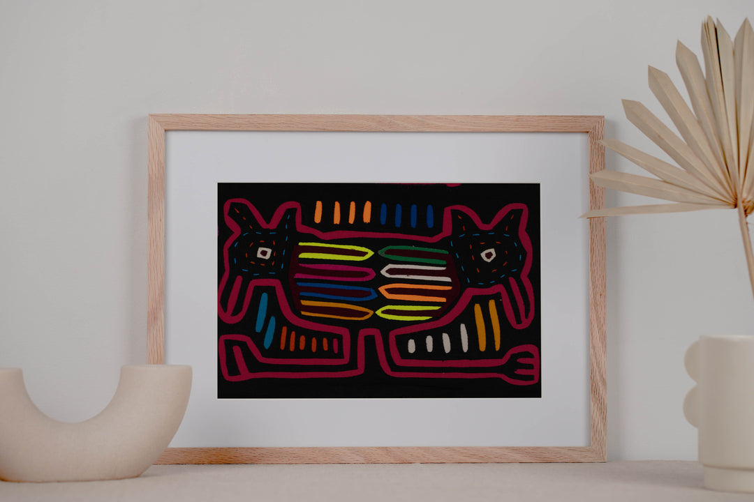 Traditional Black And Red Two-Head Puppy Dog Mola