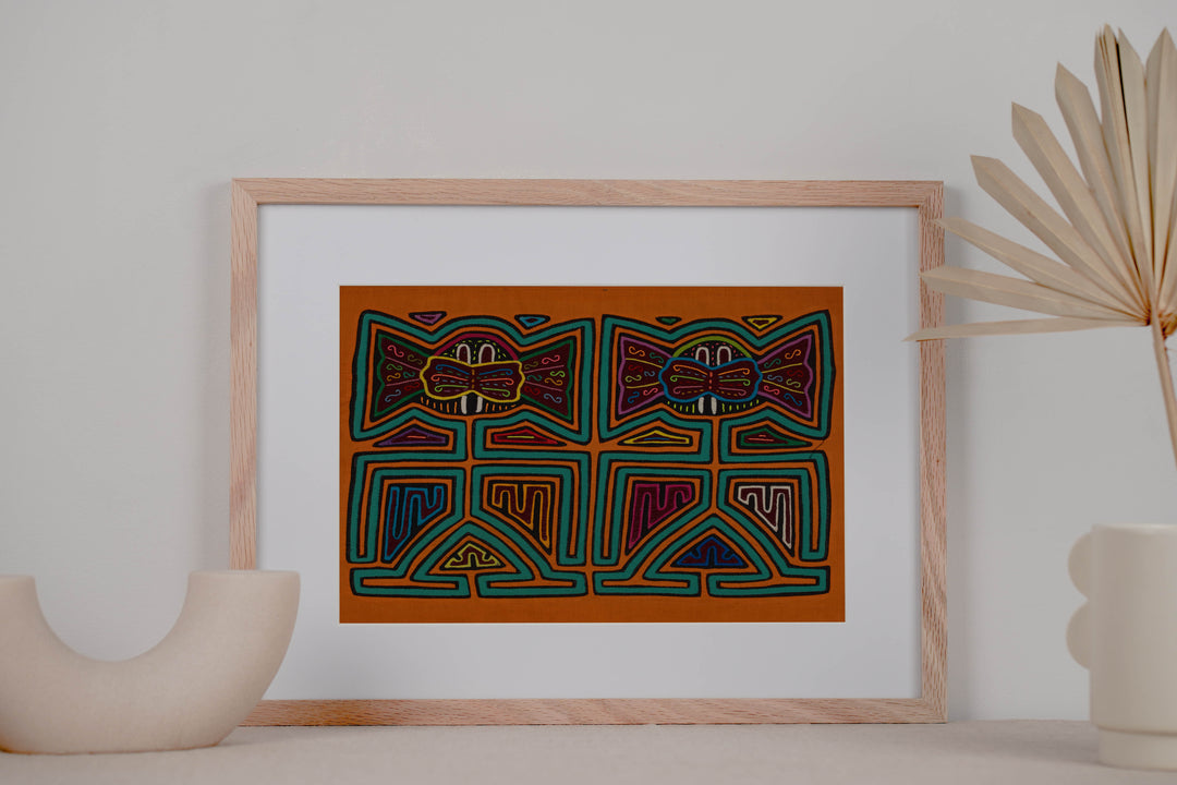 Traditional Orange And Green Big Ear Twin Sister Mola