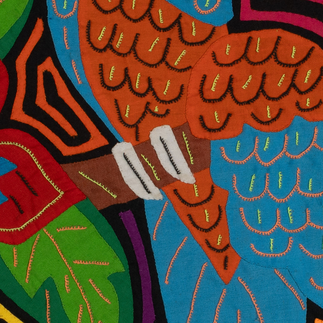 Fantasy Pink Yellow Blue And Orange Two Parrot Mola