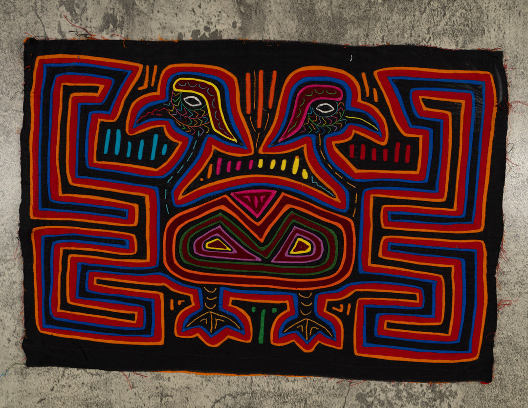 Traditional Red Orange And Blue Jungle Bird Mola