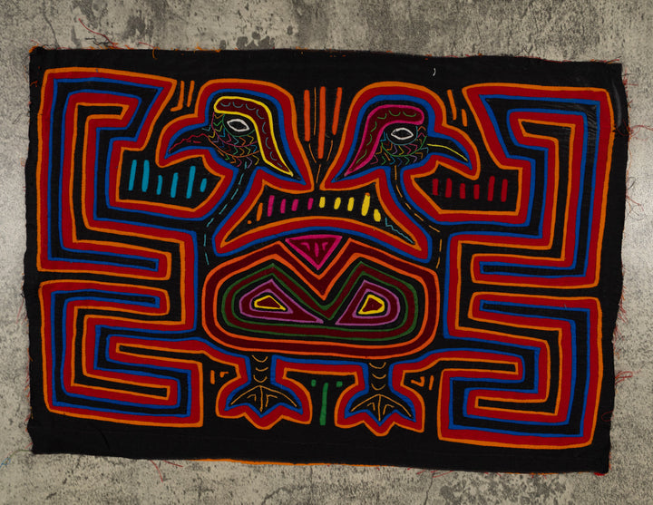 Traditional Red Orange And Blue Jungle Bird Mola