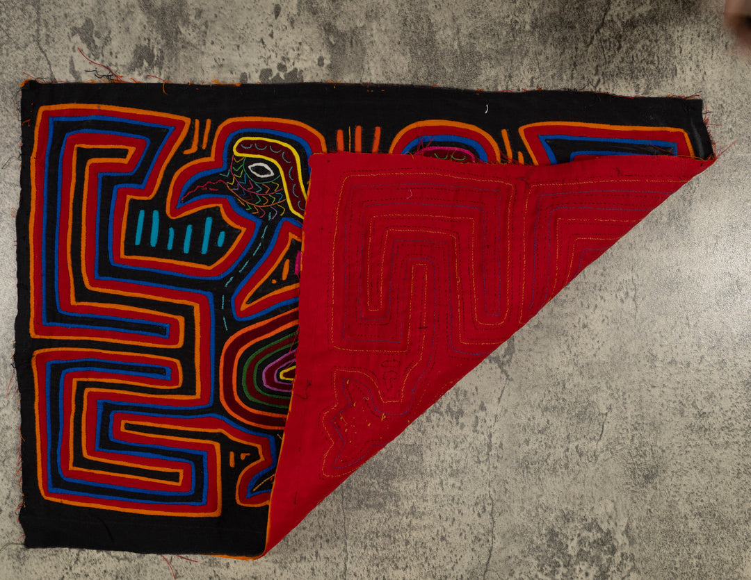 Traditional Red Orange And Blue Jungle Bird Mola