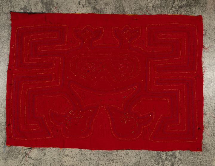 Traditional Red Orange And Blue Jungle Bird Mola