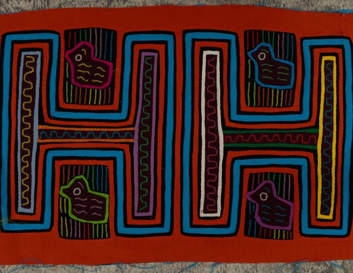 Traditional Orange And Turquoise Rubber Ducky Mola