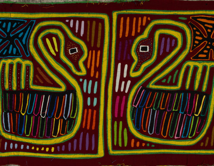 Traditional Maroon Yellow And Green Swan Bird Mola